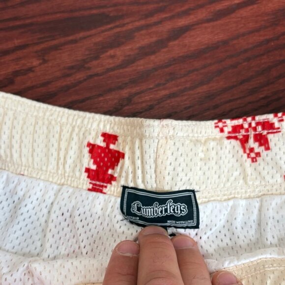 Christmas Shorts Red and Cream Santa and Reindeer. Lumber Legs - Picture 3 of 3